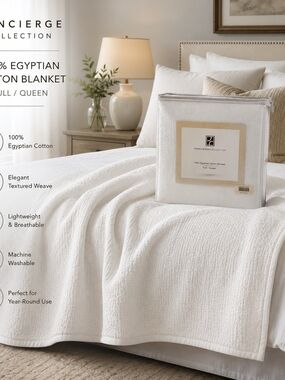 Concierge Collection White Egyptian Cotton Blanket Full Queen NIP